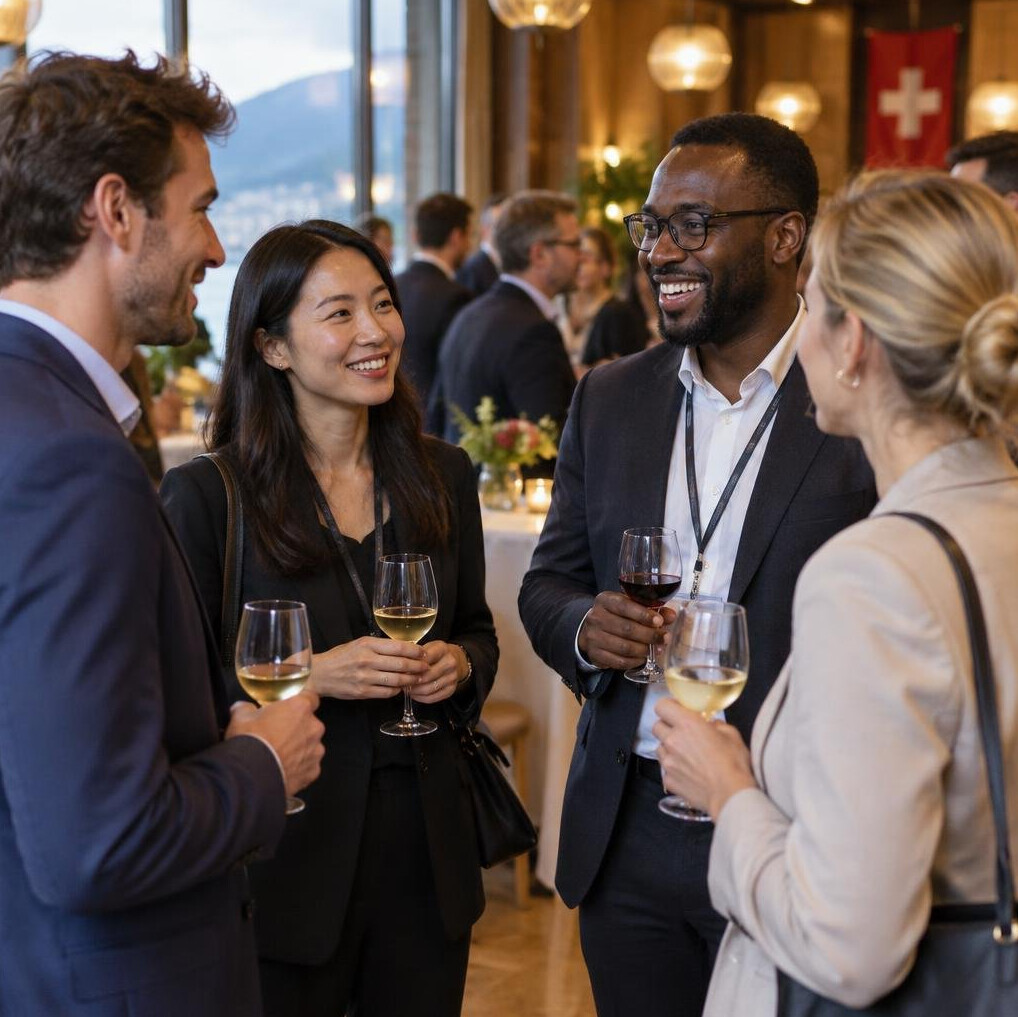 Professionals networking at an event