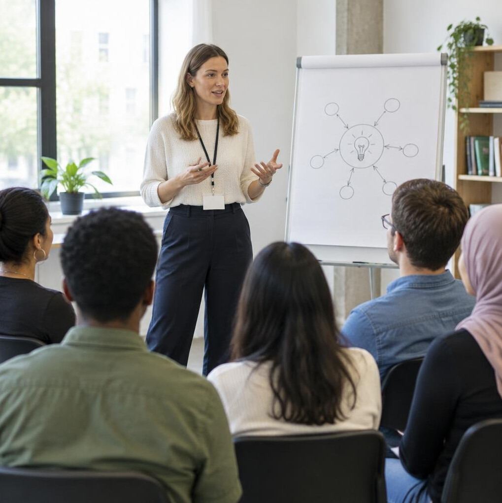 Speaker presenting to an audience in a workshop