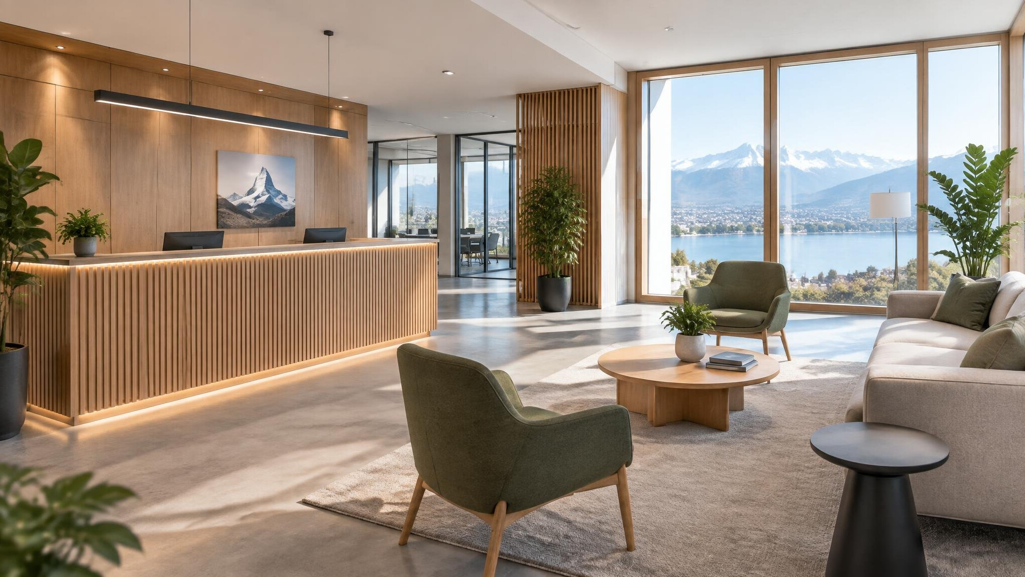 Bright modern office reception area
